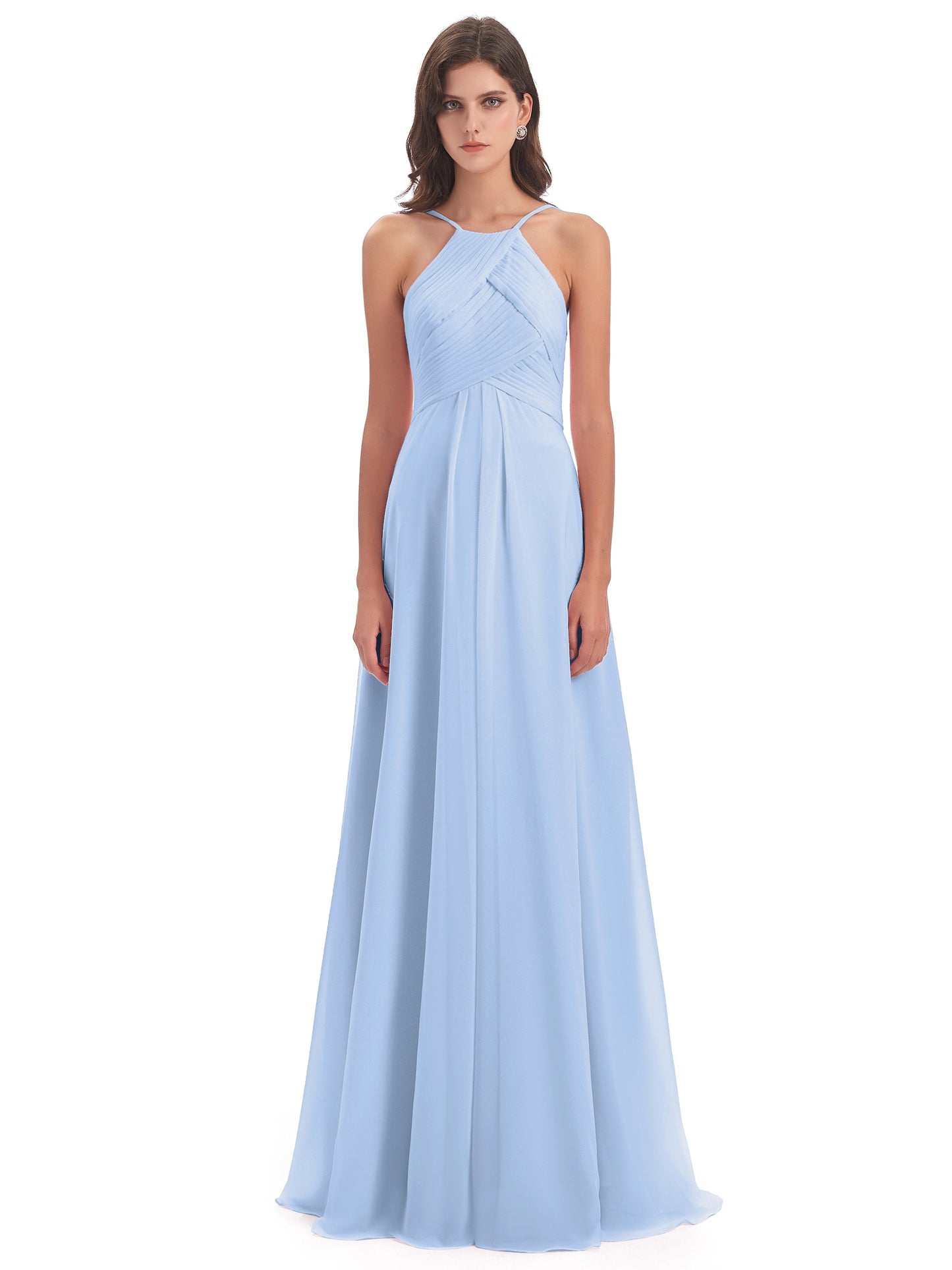Ellison Floor Length Halter Keyhole Chiffon Bridesmaid Dresses
