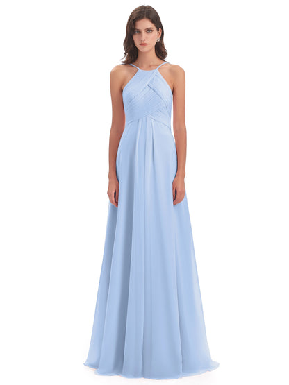 Ellison Floor Length Halter Keyhole Chiffon Bridesmaid Dresses