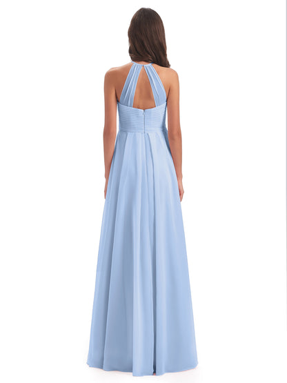 Ellison Floor Length Halter Keyhole Chiffon Bridesmaid Dresses