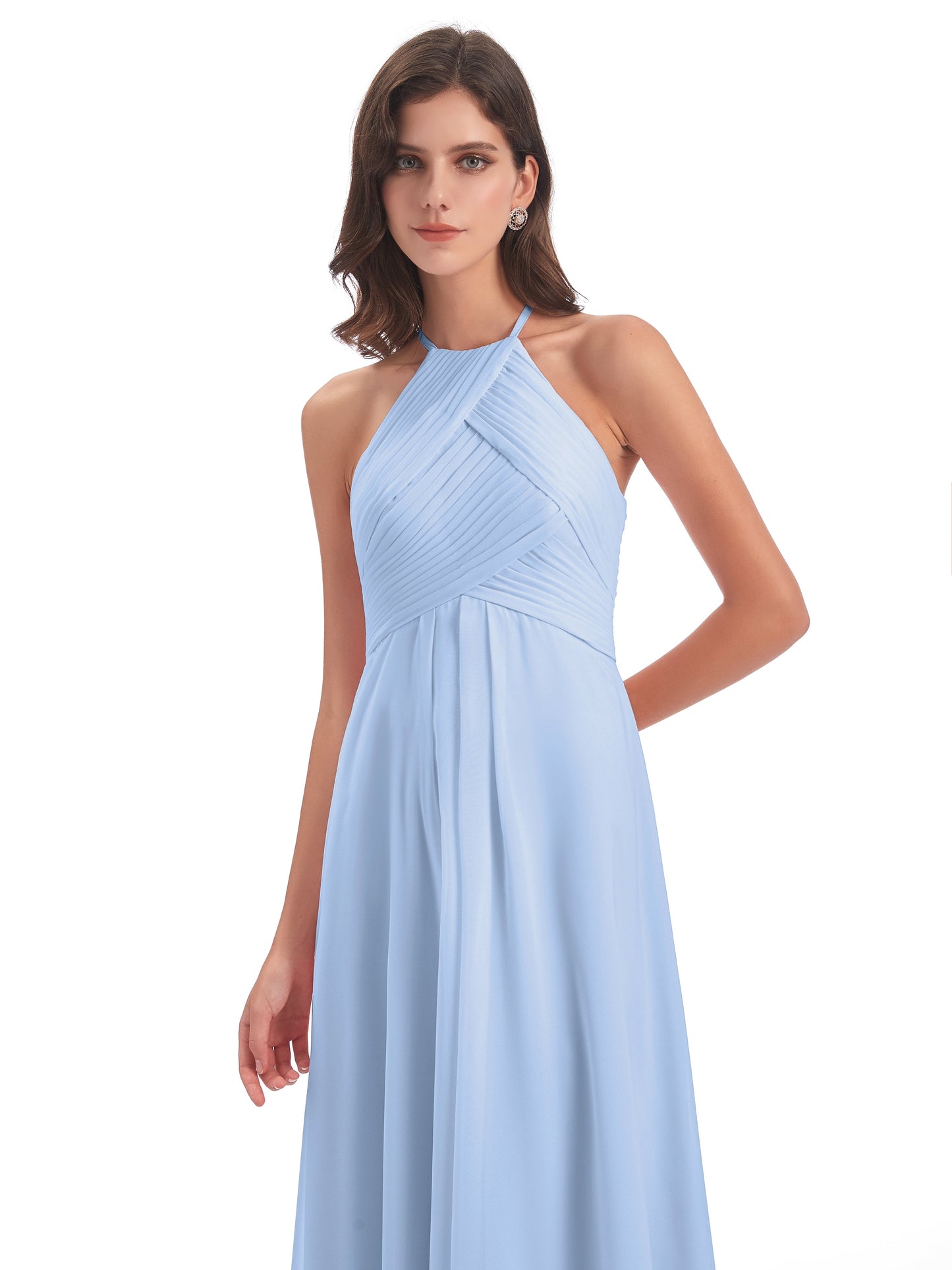 Ellison Floor Length Halter Keyhole Chiffon Bridesmaid Dresses
