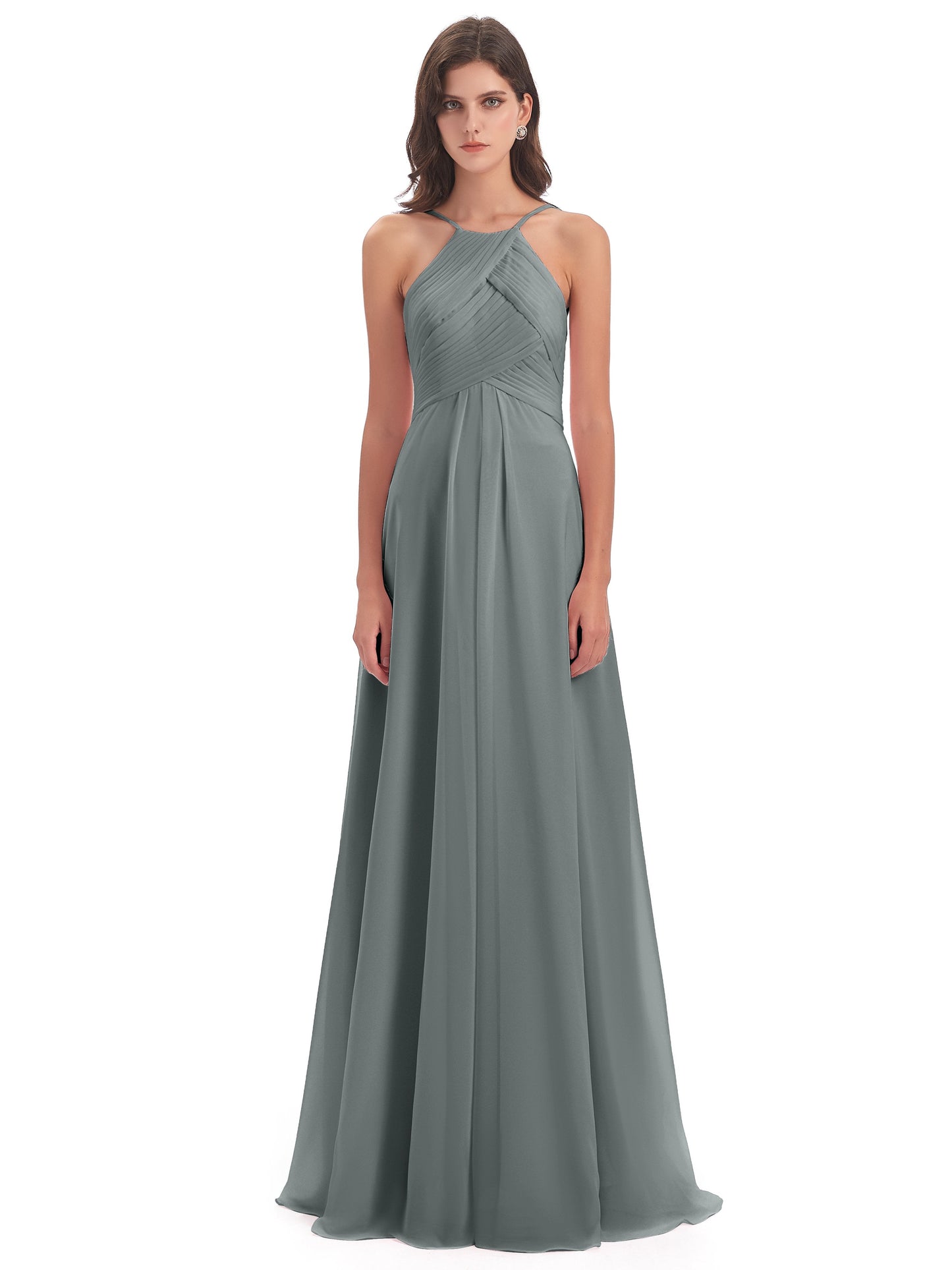 Ellison Floor Length Halter Keyhole Chiffon Bridesmaid Dresses