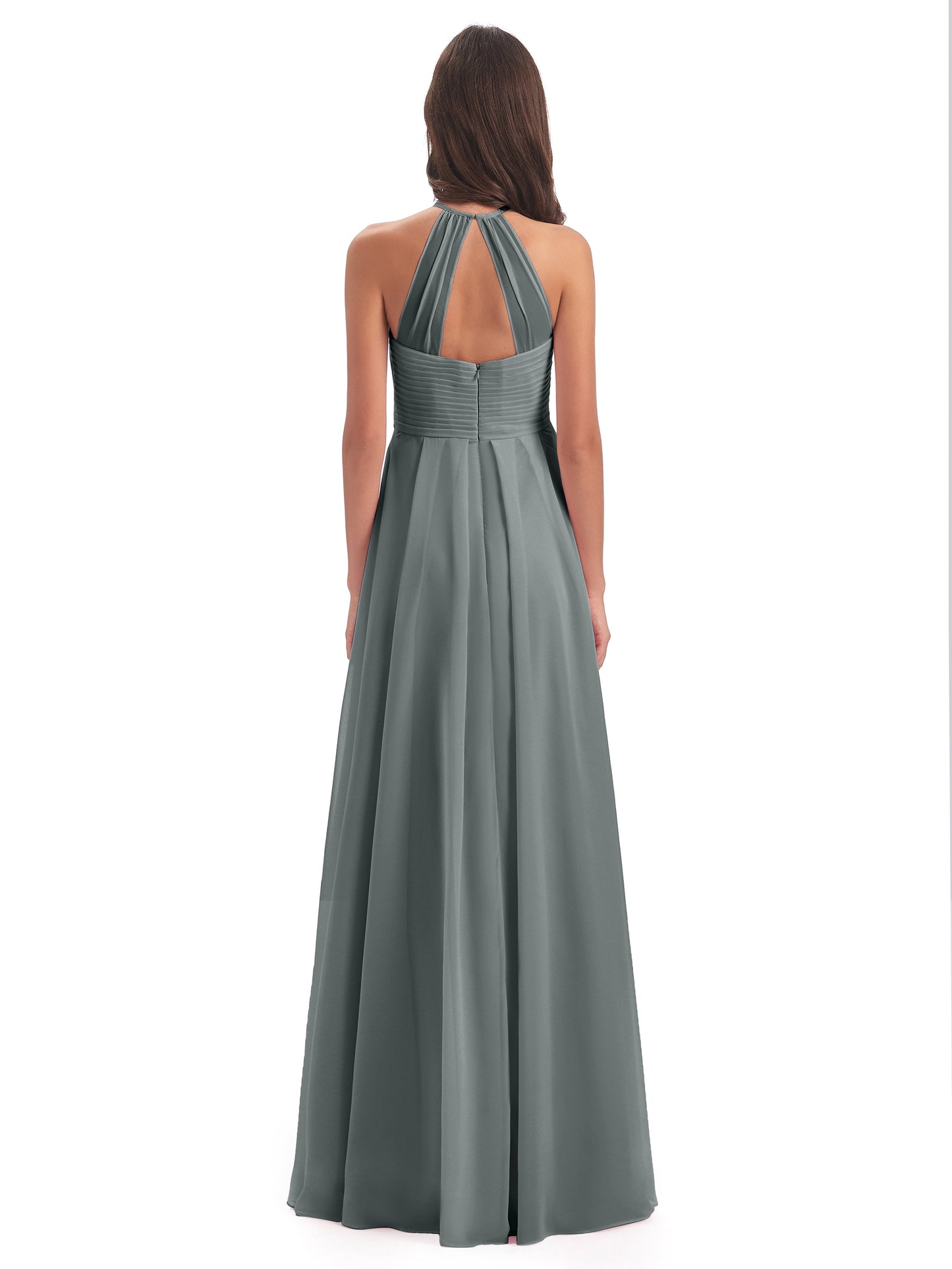 Ellison Floor Length Halter Keyhole Chiffon Bridesmaid Dresses