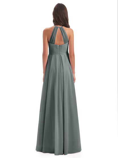 Ellison Floor Length Halter Keyhole Chiffon Bridesmaid Dresses