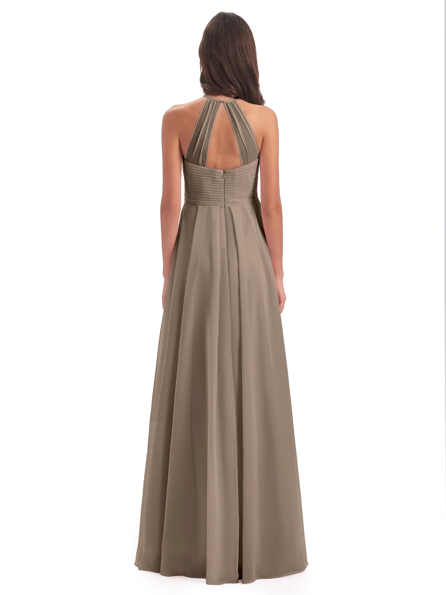 Ellison Floor Length Halter Keyhole Chiffon Bridesmaid Dresses