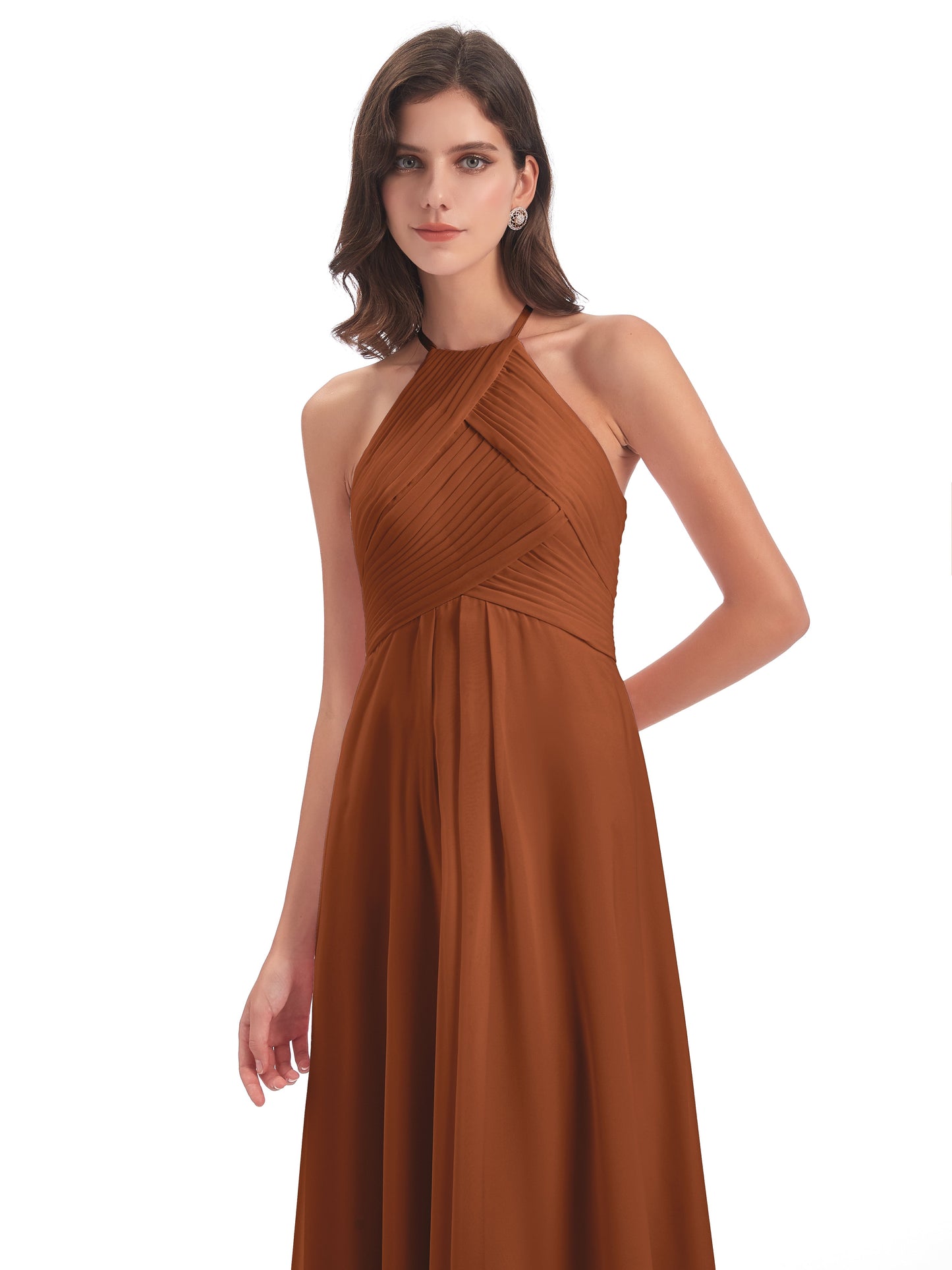 Ellison Floor Length Halter Keyhole Chiffon Bridesmaid Dresses