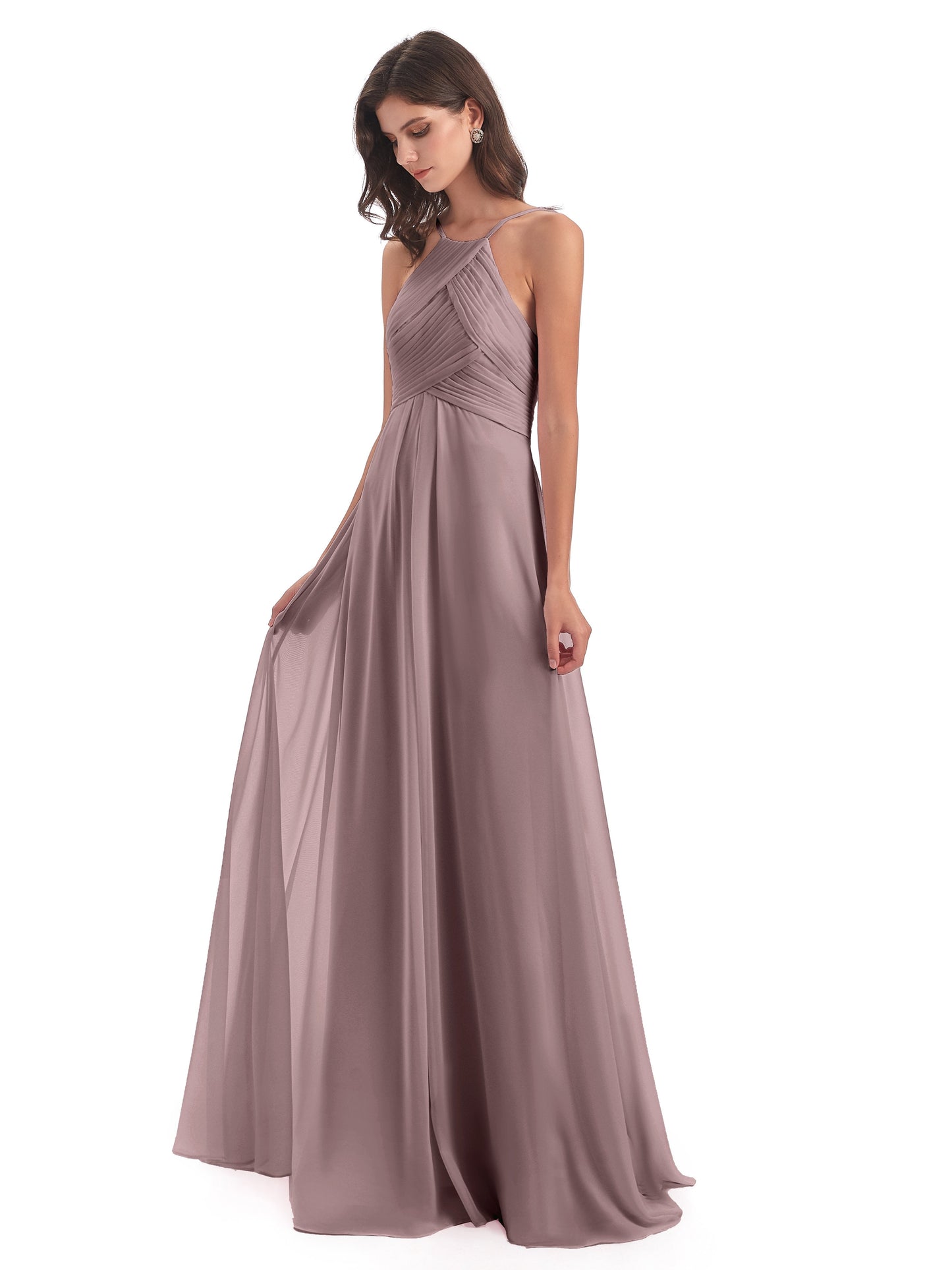 Ellison Floor Length Halter Keyhole Chiffon Bridesmaid Dresses