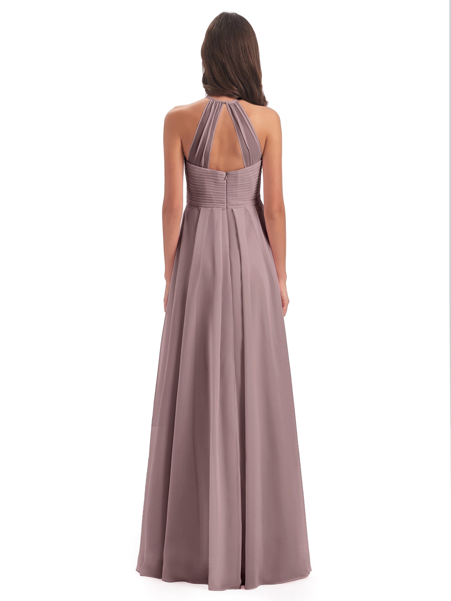 Ellison Floor Length Halter Keyhole Chiffon Bridesmaid Dresses