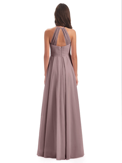 Ellison Floor Length Halter Keyhole Chiffon Bridesmaid Dresses