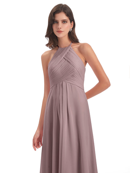 Ellison Floor Length Halter Keyhole Chiffon Bridesmaid Dresses