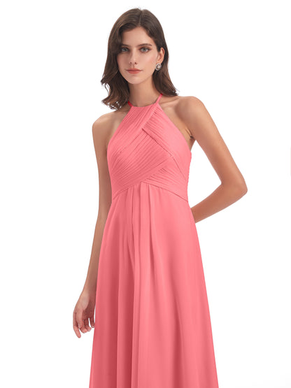 Ellison Floor Length Halter Keyhole Chiffon Bridesmaid Dresses