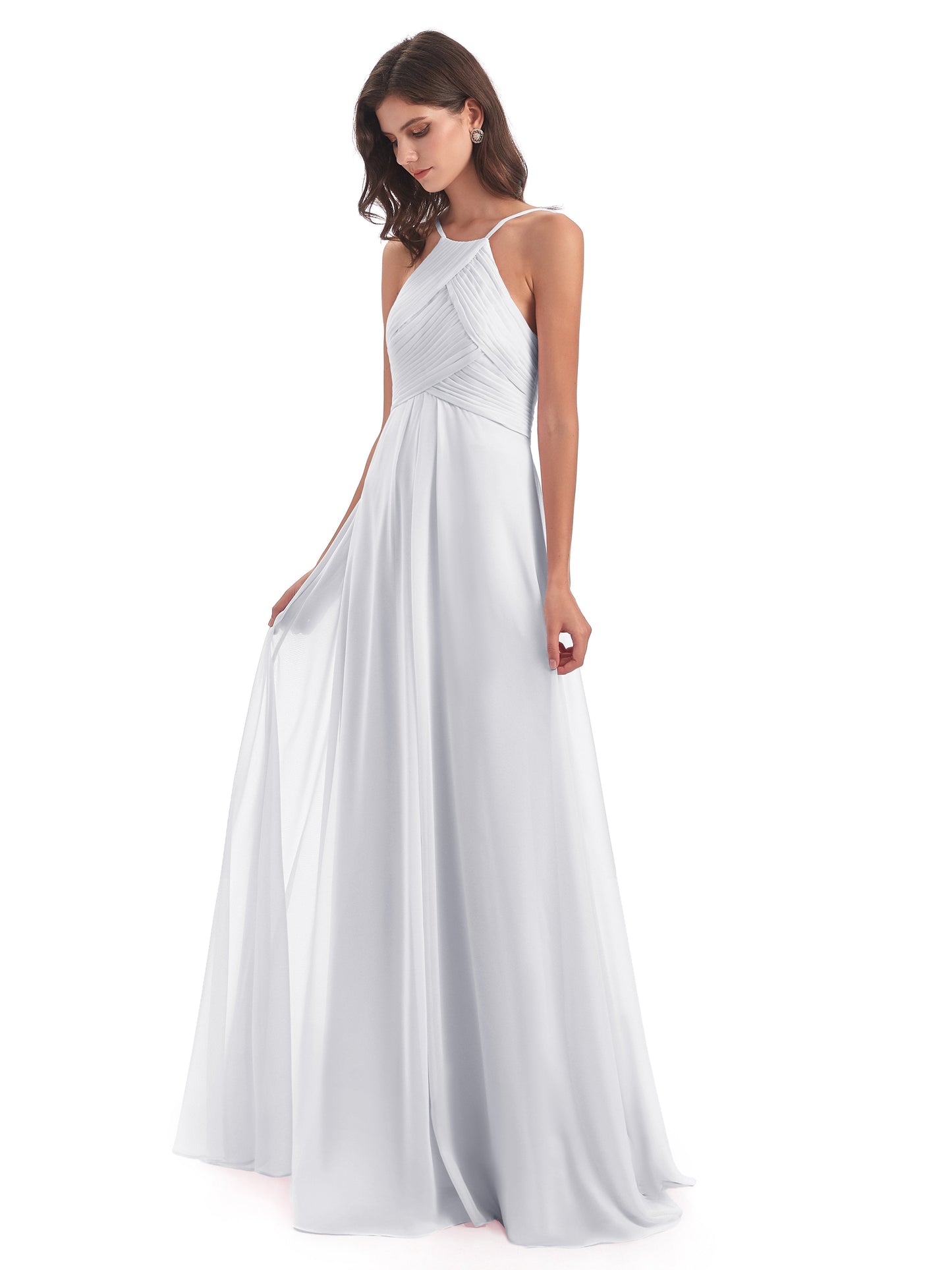 Ellison Floor Length Halter Keyhole Chiffon Bridesmaid Dresses
