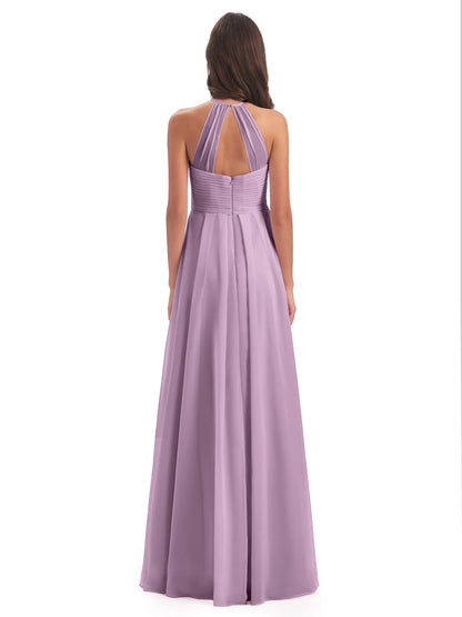 Ellison Floor Length Halter Keyhole Chiffon Bridesmaid Dresses