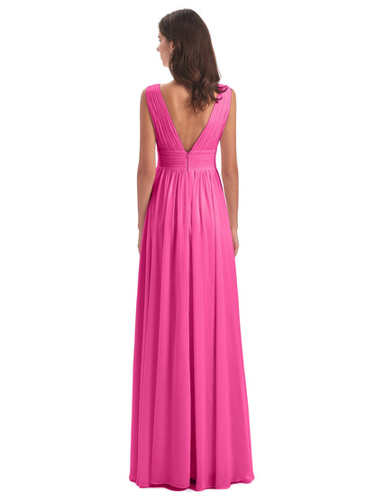 Emma Floor Length V Neck Split Chiffon Bridesmaid Dresses