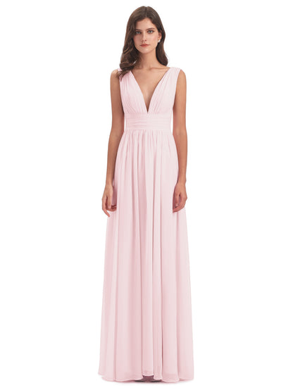 Emma Floor Length V Neck Split Chiffon Bridesmaid Dresses