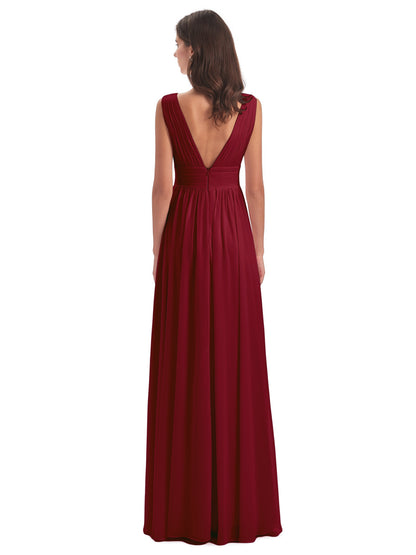 Emma Floor Length V Neck Split Chiffon Bridesmaid Dresses