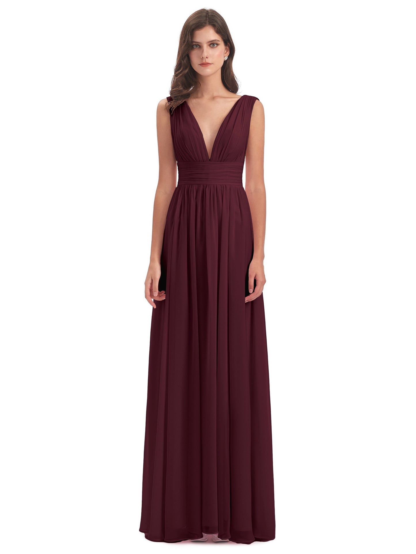 Emma Floor Length V Neck Split Chiffon Bridesmaid Dresses