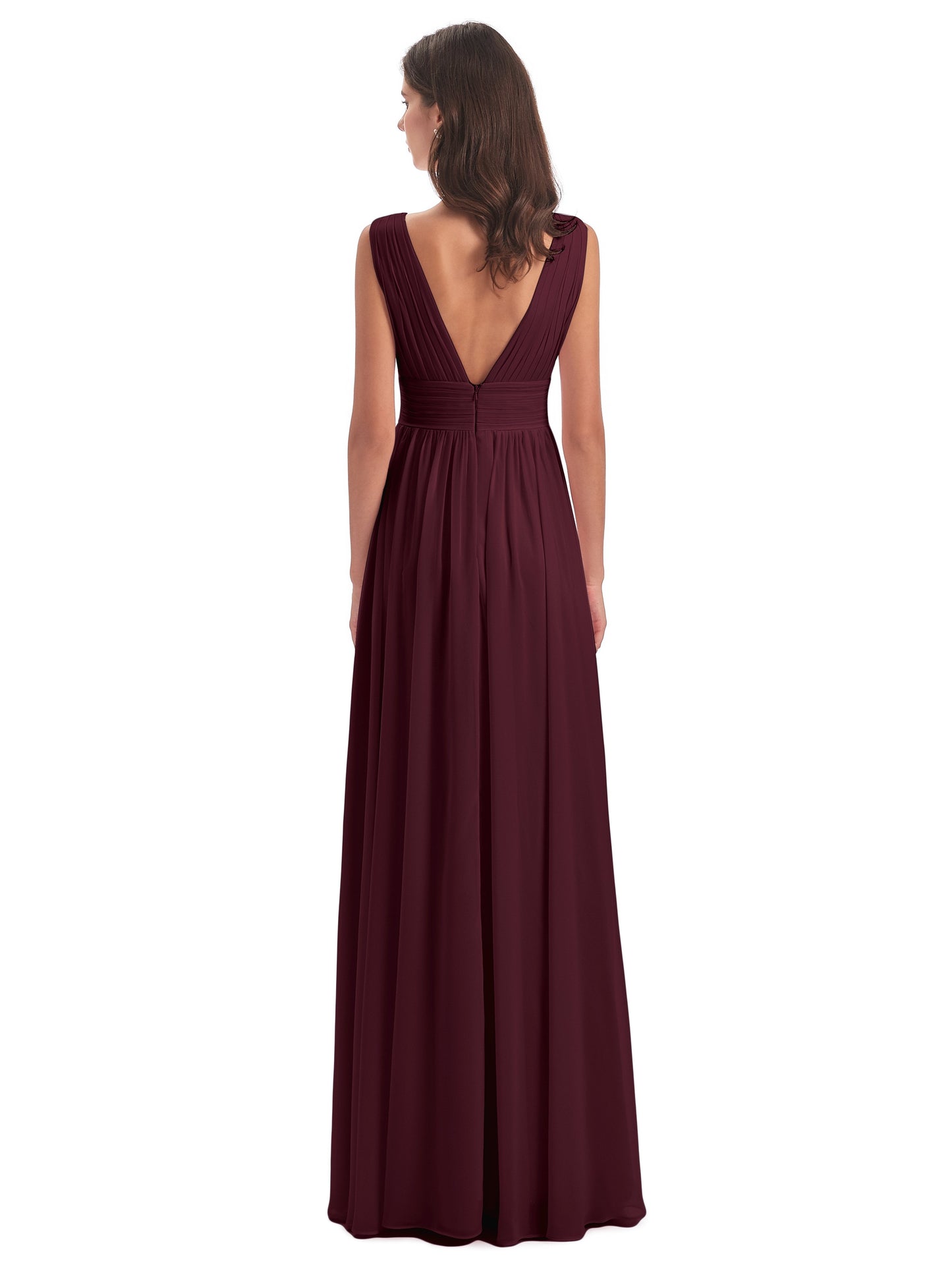 Emma Floor Length V Neck Split Chiffon Bridesmaid Dresses