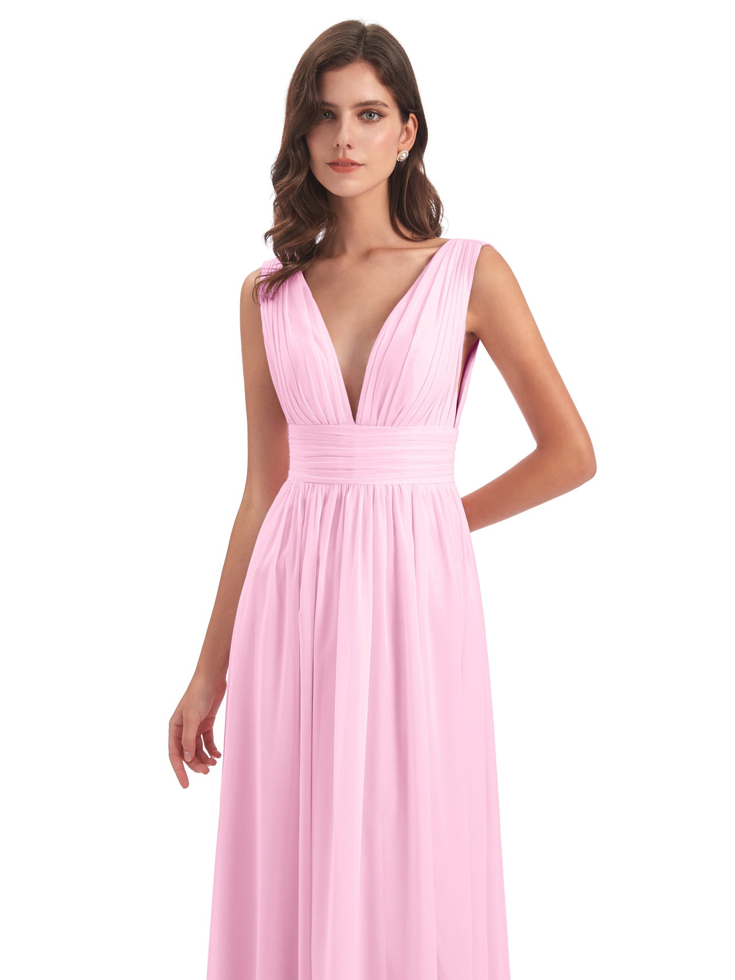Emma Floor Length V Neck Split Chiffon Bridesmaid Dresses