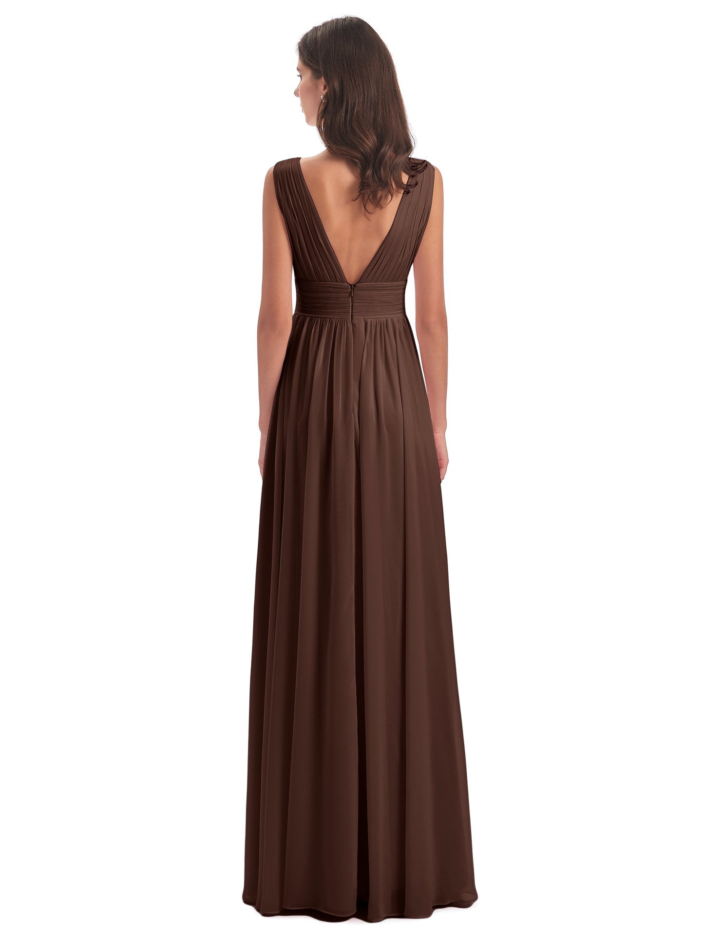 Emma Floor Length V Neck Split Chiffon Bridesmaid Dresses