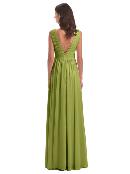 Emma Floor Length V Neck Split Chiffon Bridesmaid Dresses