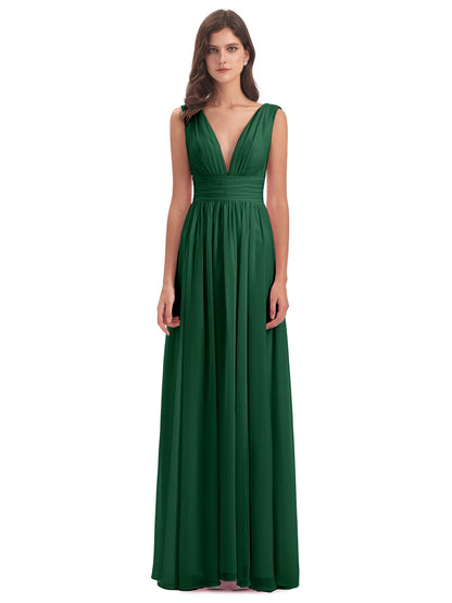 Emma Floor Length V Neck Split Chiffon Bridesmaid Dresses