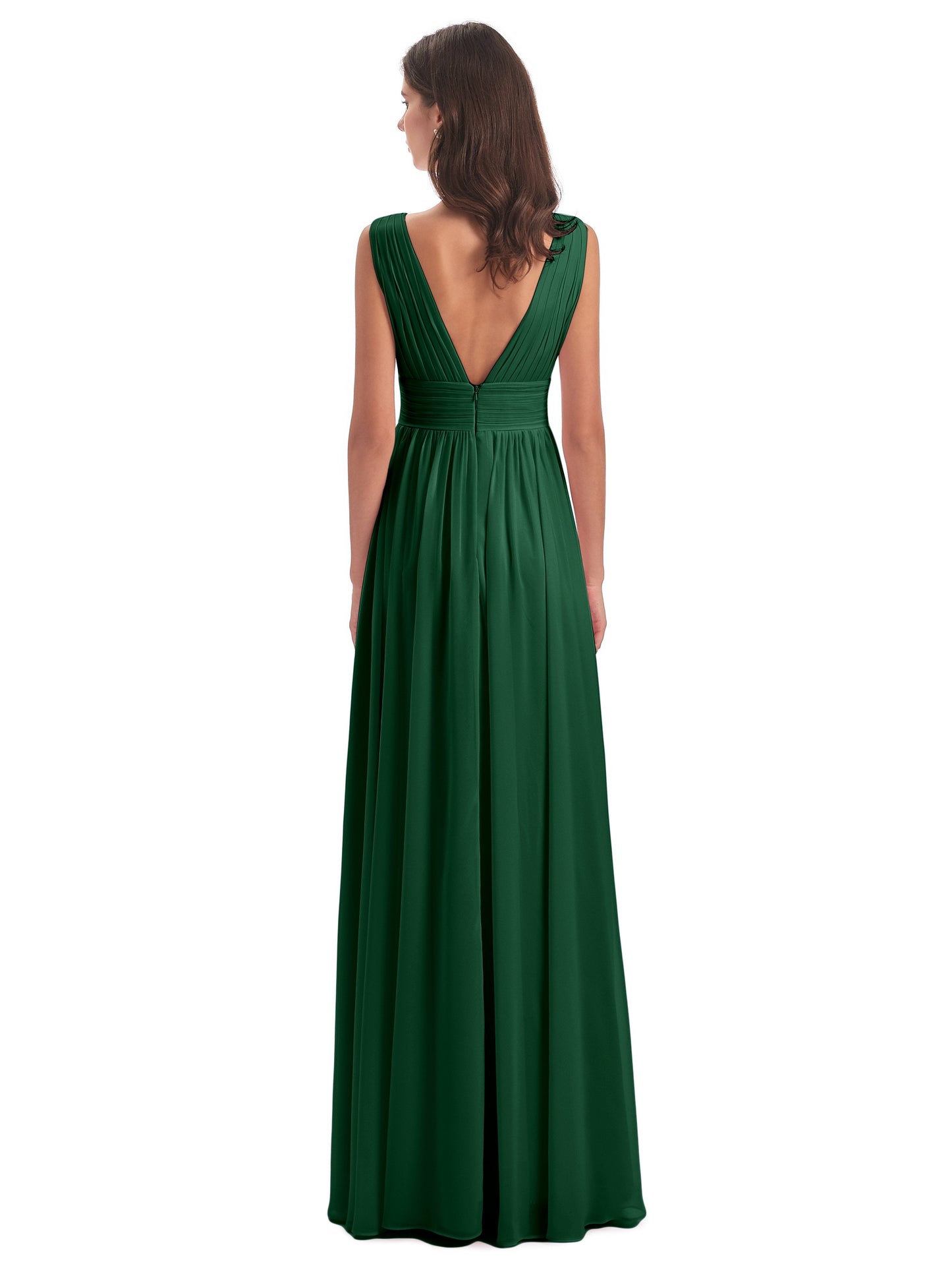 Emma Floor Length V Neck Split Chiffon Bridesmaid Dresses