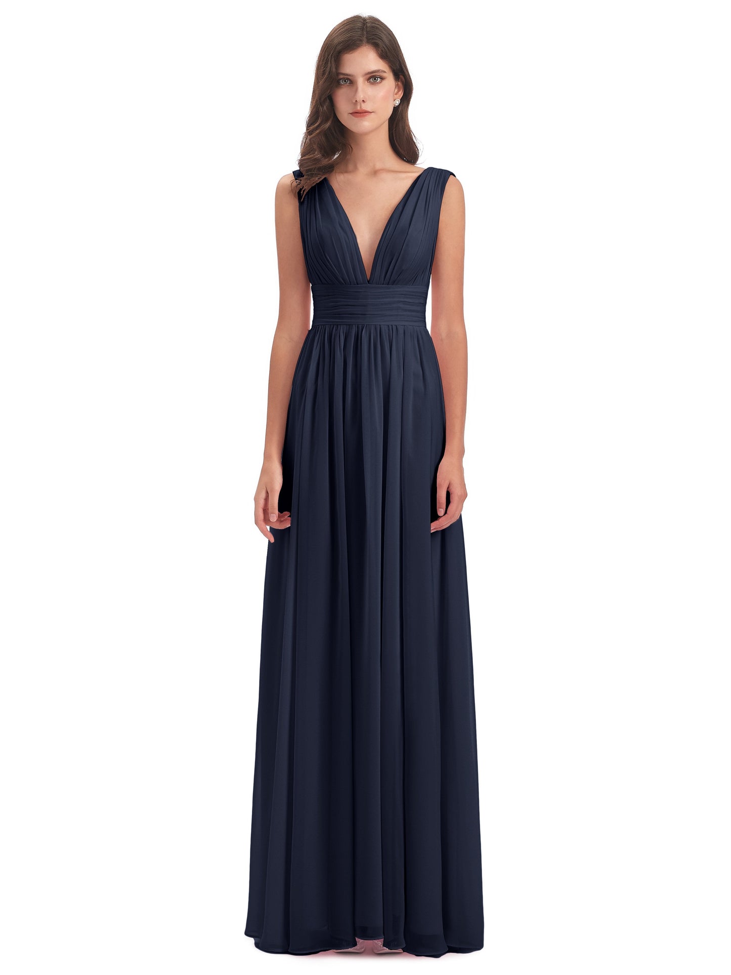 Emma Floor Length V Neck Split Chiffon Bridesmaid Dresses