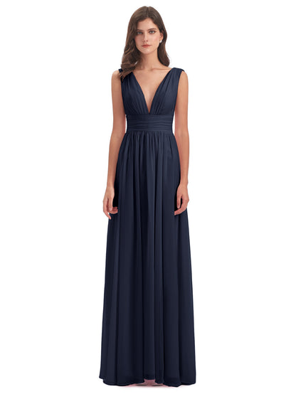 Emma Floor Length V Neck Split Chiffon Bridesmaid Dresses