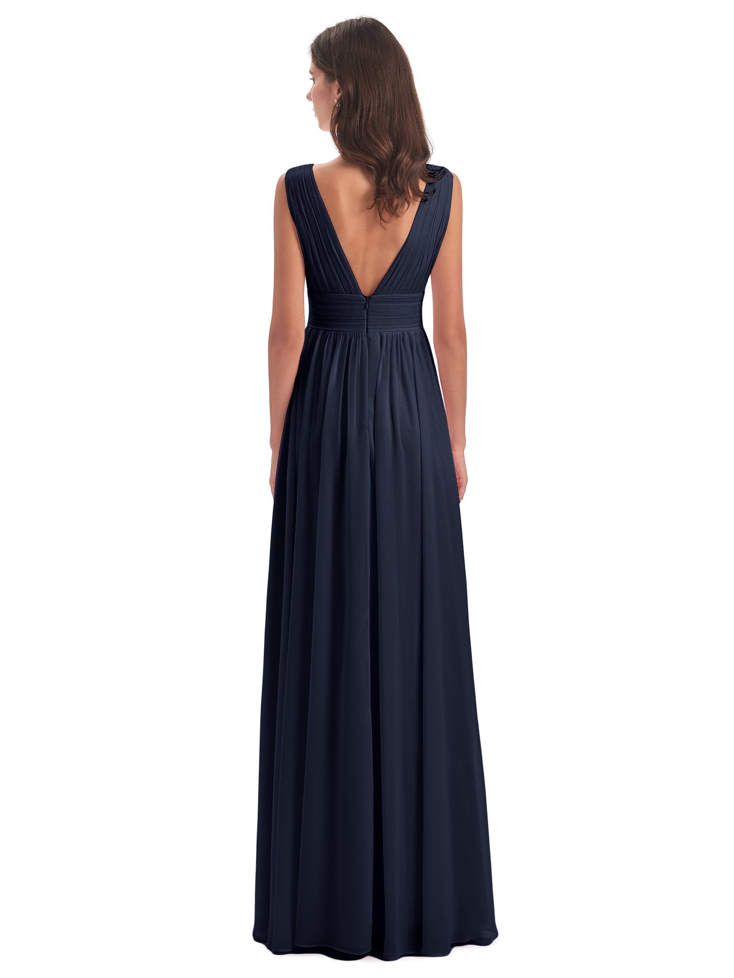 Emma Floor Length V Neck Split Chiffon Bridesmaid Dresses