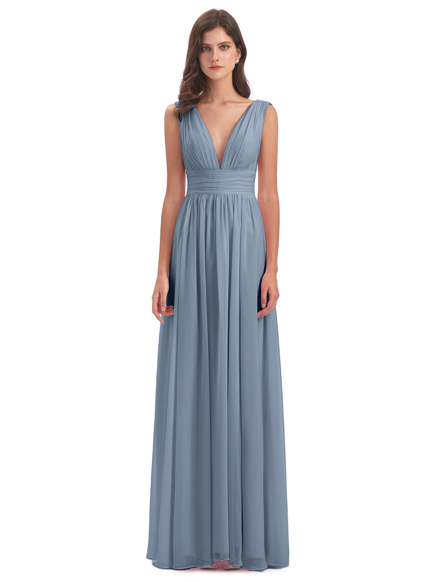 Emma Floor Length V Neck Split Chiffon Bridesmaid Dresses