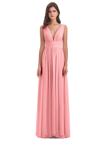 Emma Floor Length V Neck Split Chiffon Bridesmaid Dresses