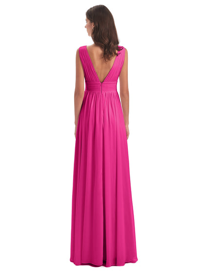 Emma Floor Length V Neck Split Chiffon Bridesmaid Dresses