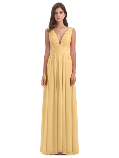 Emma Floor Length V Neck Split Chiffon Bridesmaid Dresses