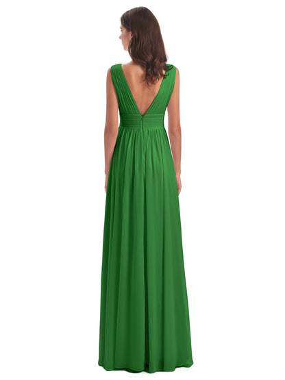 Emma Floor Length V Neck Split Chiffon Bridesmaid Dresses
