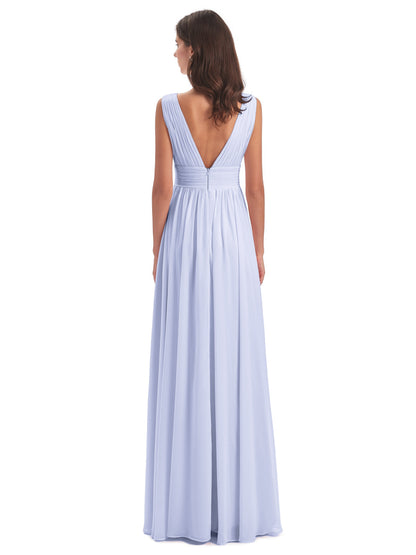 Emma Floor Length V Neck Split Chiffon Bridesmaid Dresses