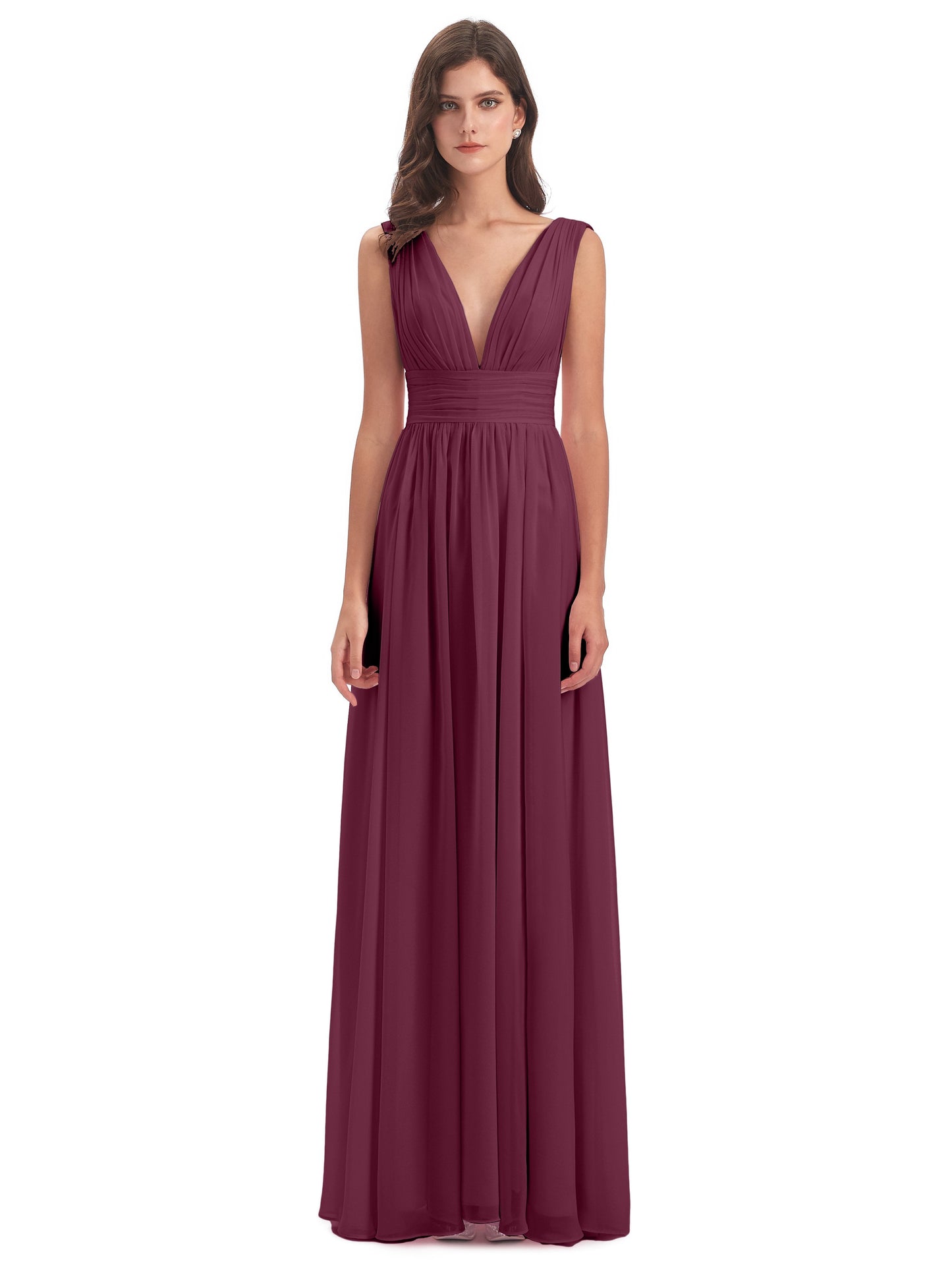 Emma Floor Length V Neck Split Chiffon Bridesmaid Dresses