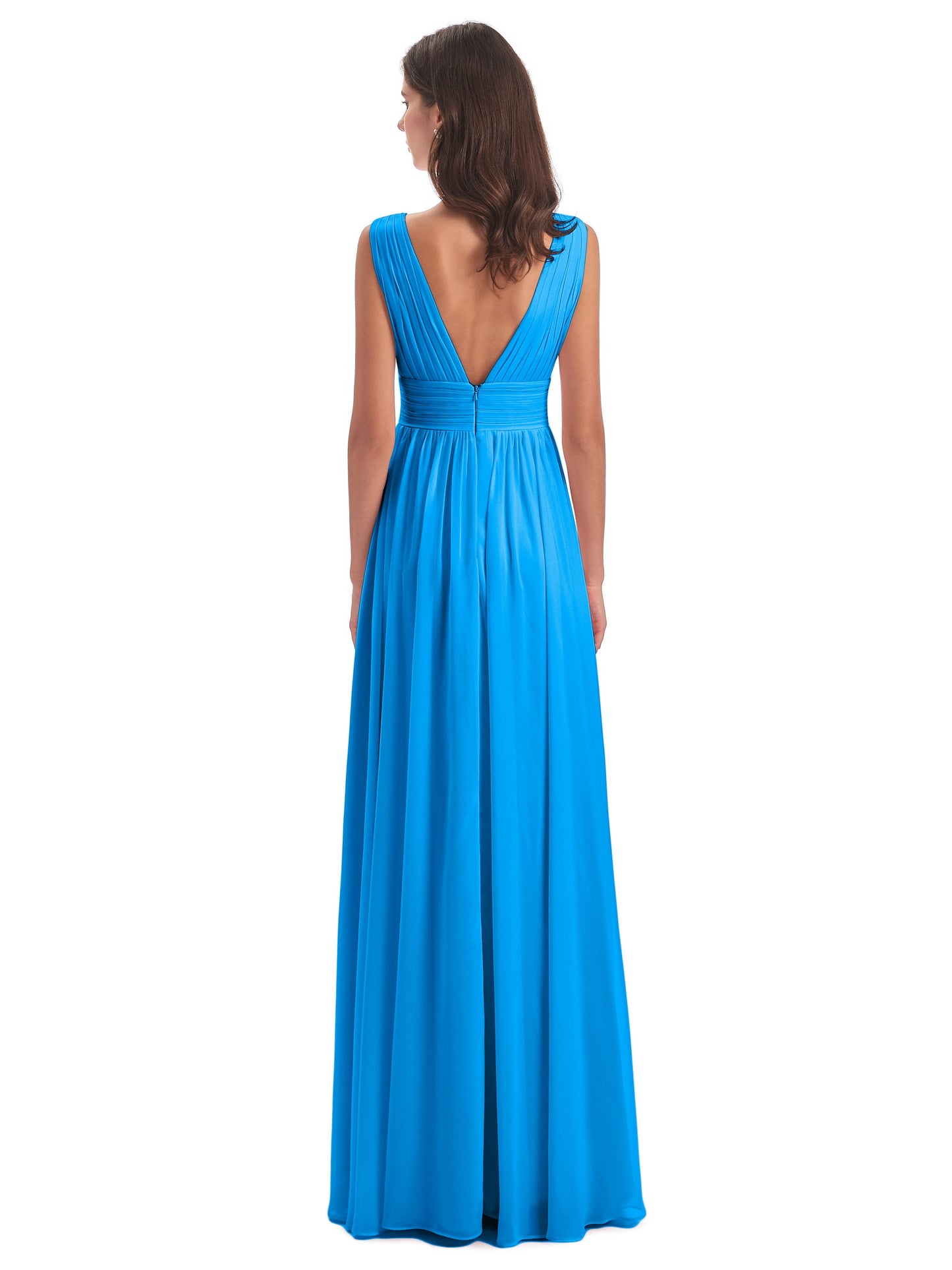 Emma Floor Length V Neck Split Chiffon Bridesmaid Dresses