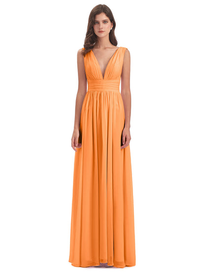 Emma Floor Length V Neck Split Chiffon Bridesmaid Dresses