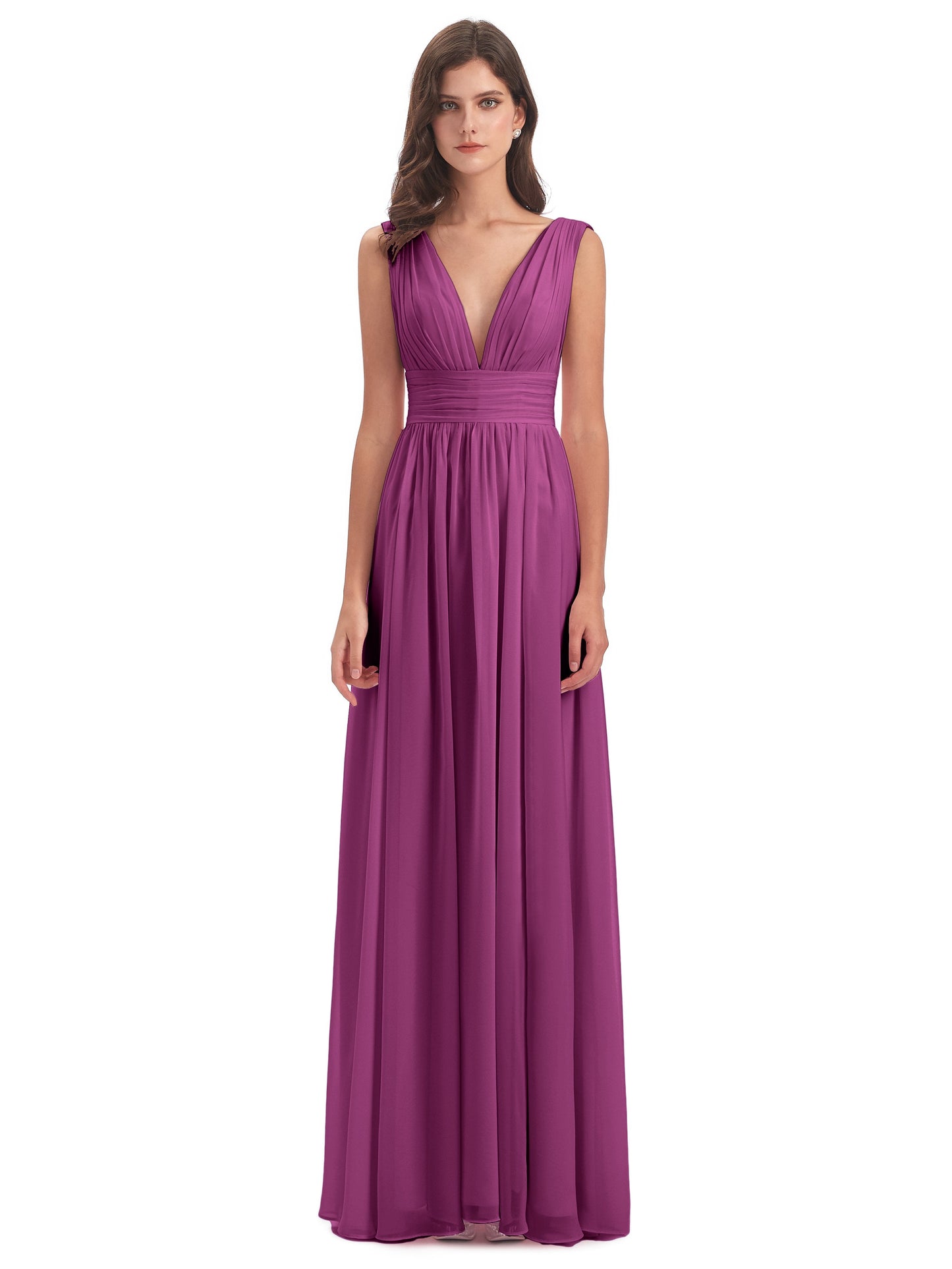 Emma Floor Length V Neck Split Chiffon Bridesmaid Dresses