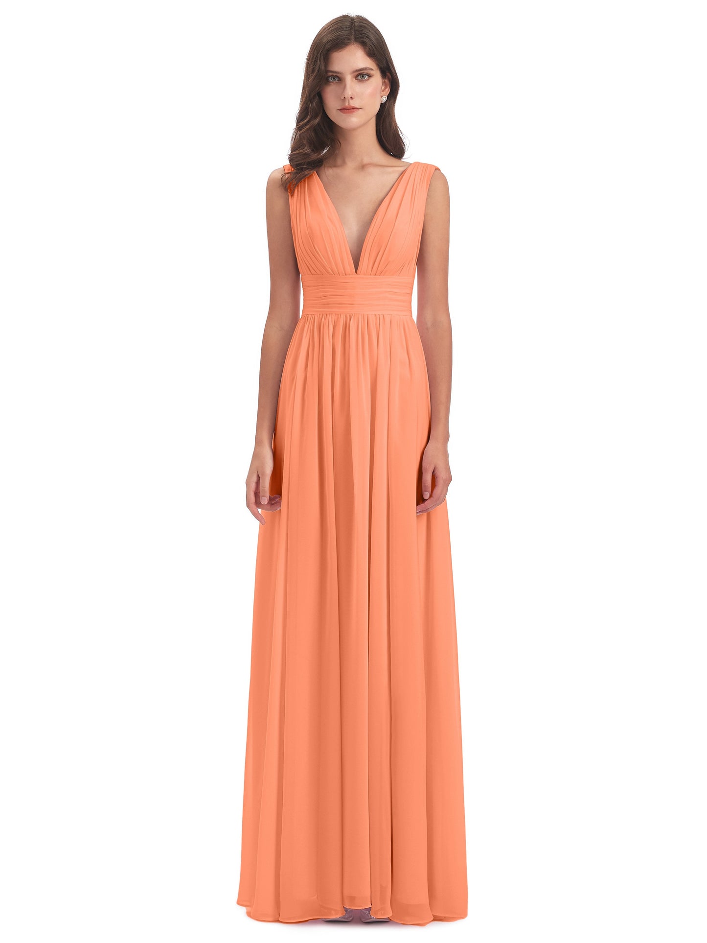 Emma Floor Length V Neck Split Chiffon Bridesmaid Dresses