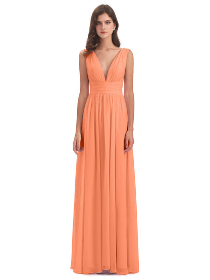 Emma Floor Length V Neck Split Chiffon Bridesmaid Dresses