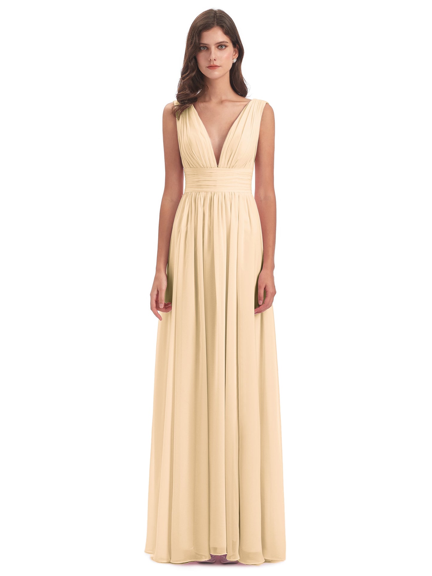 Emma Floor Length V Neck Split Chiffon Bridesmaid Dresses
