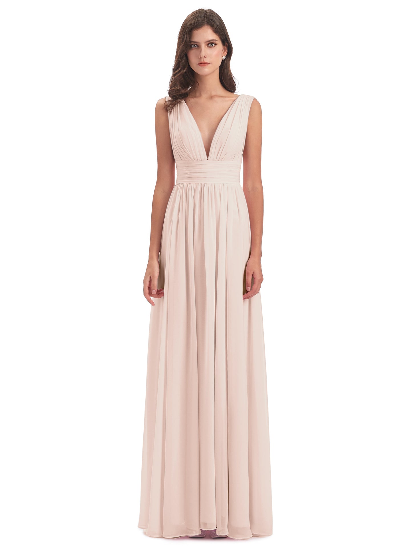 Emma Floor Length V Neck Split Chiffon Bridesmaid Dresses