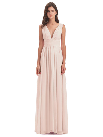 Emma Floor Length V Neck Split Chiffon Bridesmaid Dresses