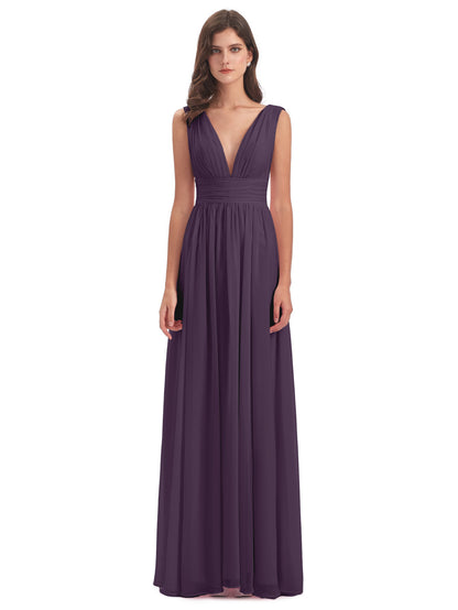 Emma Floor Length V Neck Split Chiffon Bridesmaid Dresses