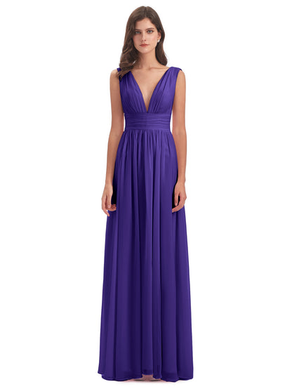 Emma Floor Length V Neck Split Chiffon Bridesmaid Dresses