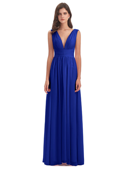 Emma Floor Length V Neck Split Chiffon Bridesmaid Dresses