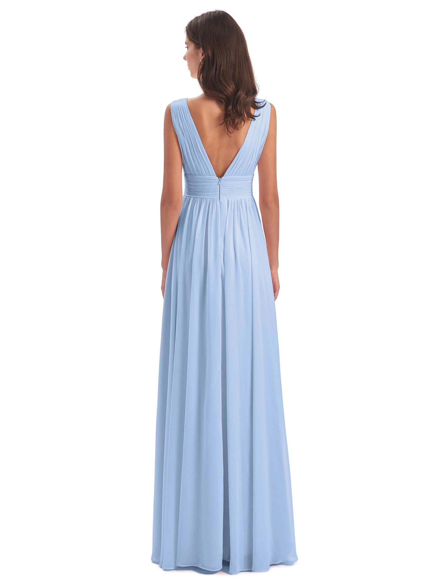 Emma Floor Length V Neck Split Chiffon Bridesmaid Dresses