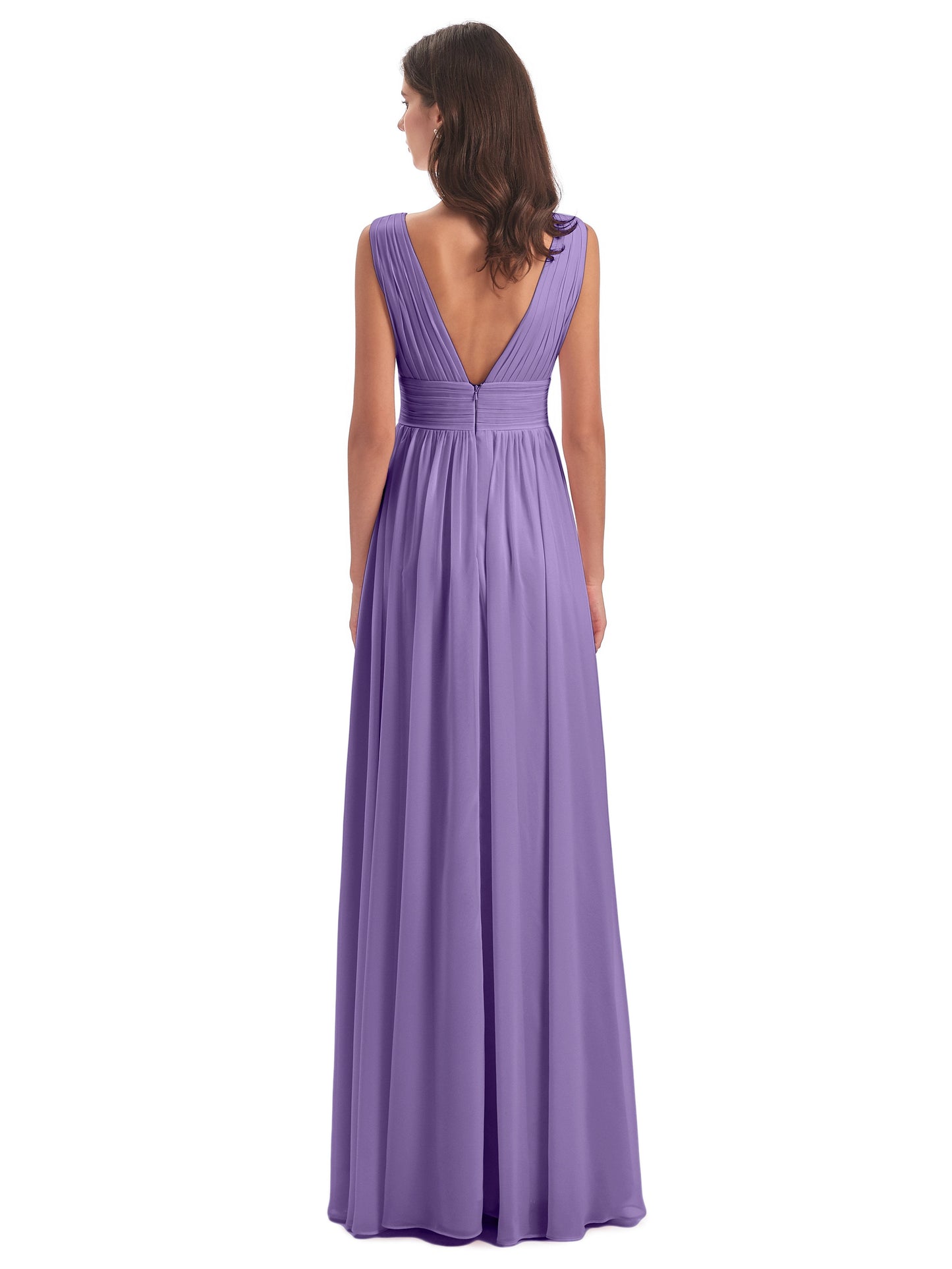 Emma Floor Length V Neck Split Chiffon Bridesmaid Dresses