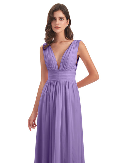 Emma Floor Length V Neck Split Chiffon Bridesmaid Dresses
